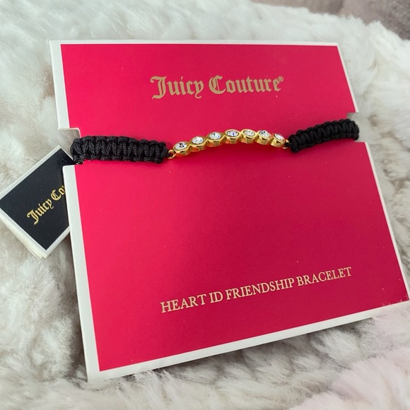 Juicy Couture Black Rope Gold Tone Crystal Friendship Adjustable Bracelet NWT - Picture 9 of 11